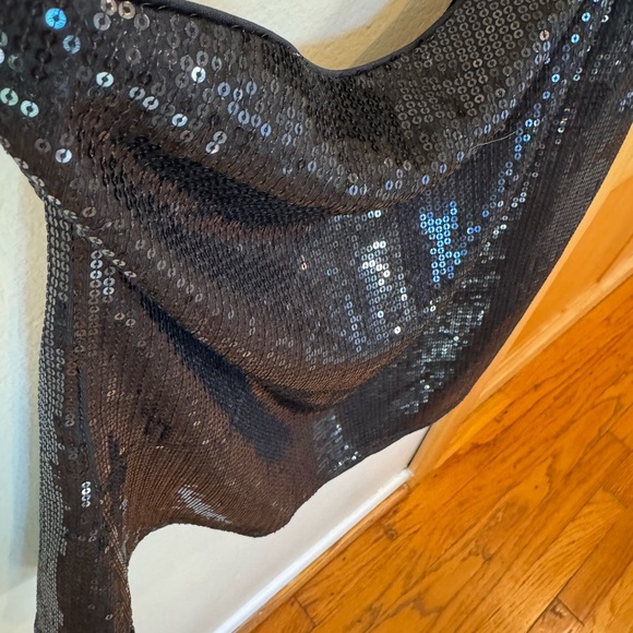 BR Sequin Top Black One Shoulder Banana Republic Stretch Side Zip NWT - Picture 5 of 9